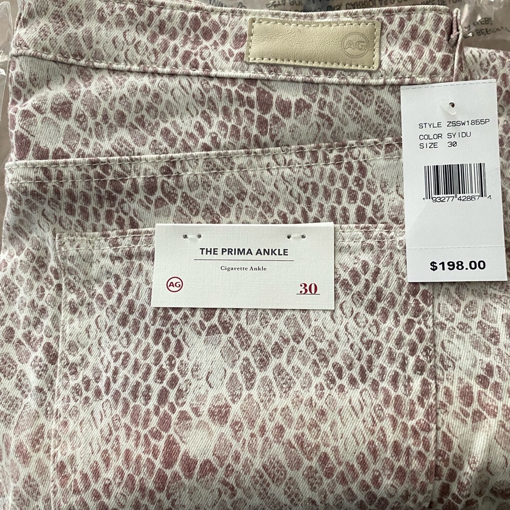 AG Adriano Goldschmied Women's Size 30 Prima Cigarette Ankle Snakeskin Jeans NWT